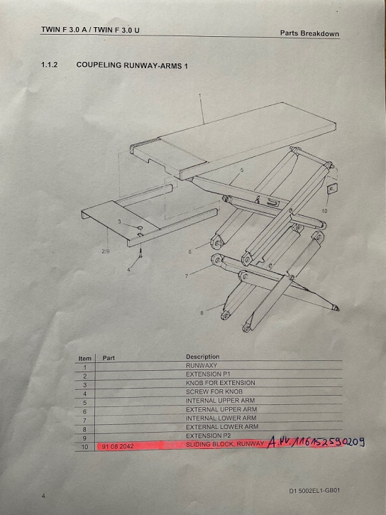 Sliding block sliding rail sliding block sliding piece sliding element slider Maha Twin F III / R-DSF III / TWIN F 3.0 A / TWIN F 3.0 U