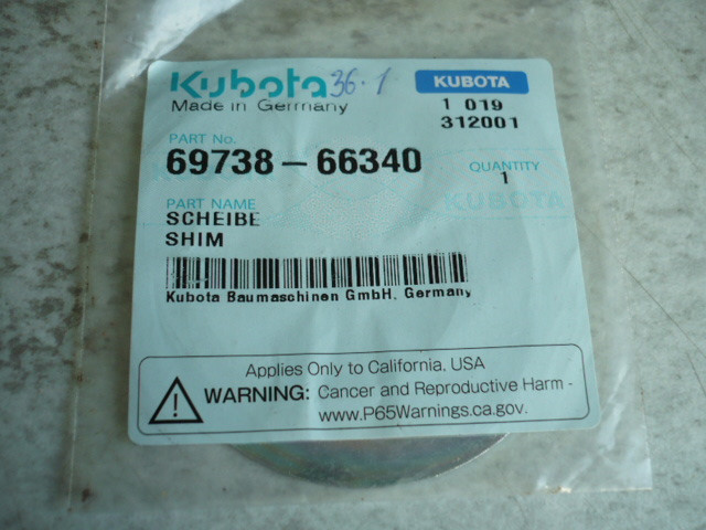 Spacer washer shim 1mm Kubota KX61-3 71-3 69738-66340