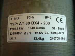 AT80BX-4-203 2.4 Kw electric motor Herrmann pulley drive spindle ECO LIFT 2.30 / 2.35