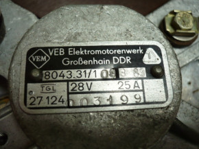 Alternator VEB IFA W50 L60 tractor ZT progress NVA DDR 28V 25A VEM 8043.31