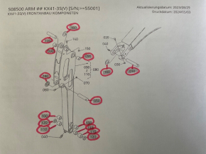 Boom arm bolt set bushings pins rings pin set bucket Kubota KX41-3V KX36-3