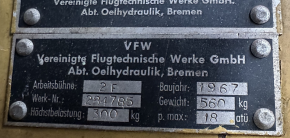 Seal kit for VFW Fokker 2F work platform, lifting platform, hoist platform